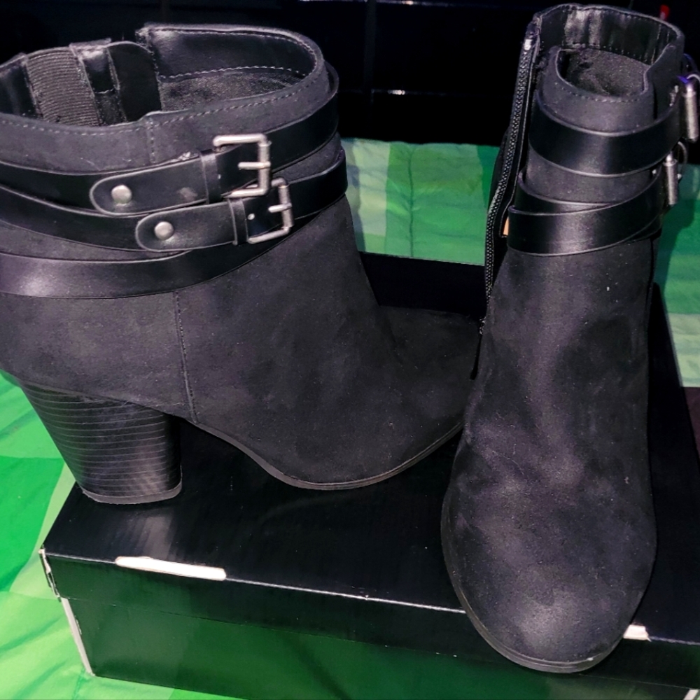 Buckle Heel Bootie - Black Faux Suede (WW) torrid booties